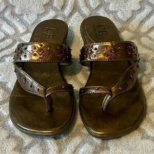 CB Collections “Zazu” Bronze Embellished Slip-On Sandals – Women’s 7M